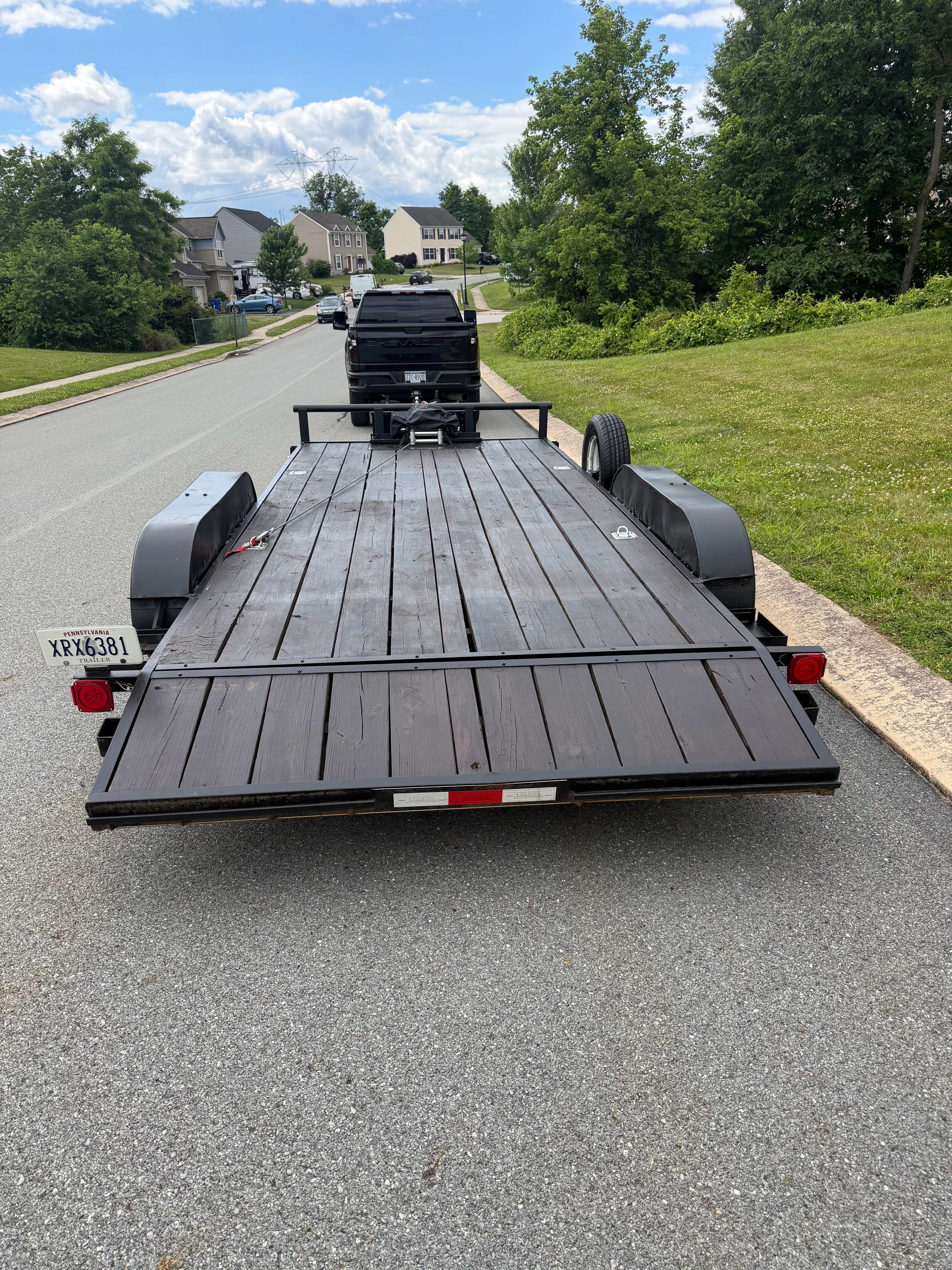 Rear view of utility trailer hitched and ready to haul in Central Pennsylvania